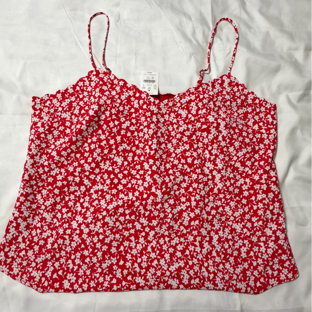 J. Crew Red Floral Scalloped Camisole Top NWT